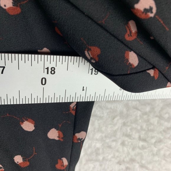 Ann Taylor LOFT Blouse Top Women Black Small Floral Tie Neck‎ Long Sleeve 8026 - Picture 3 of 6